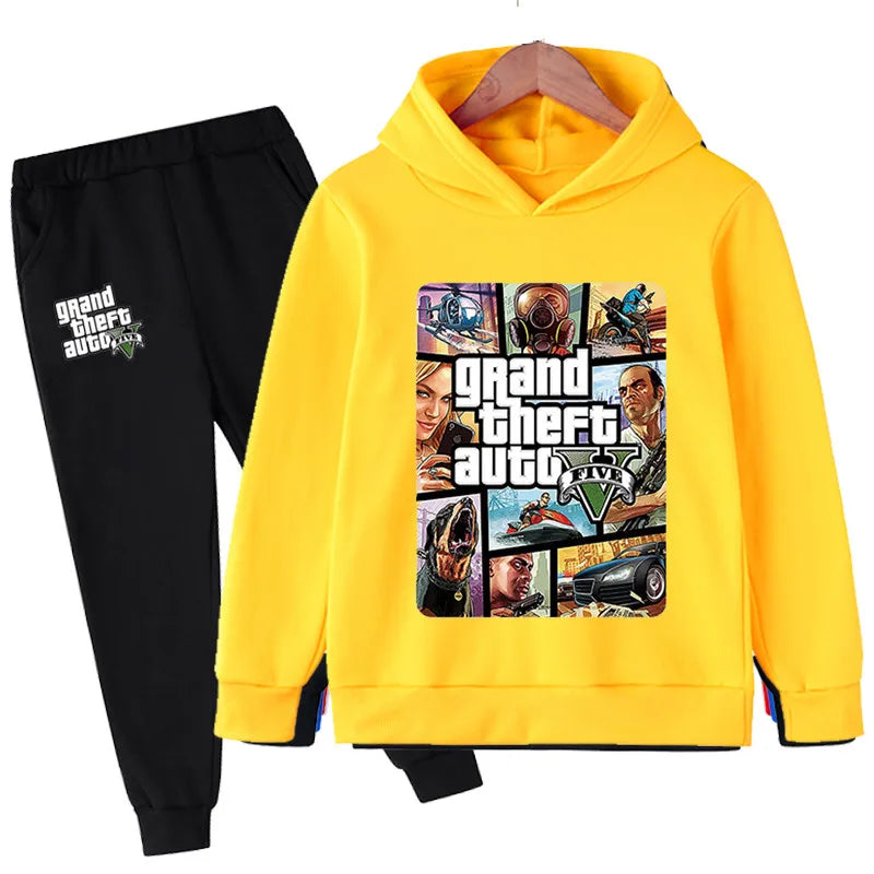 بدلة أطفال 2 قطع GTA 5 هودي وبنطلون رياضي للأولاد والبنات