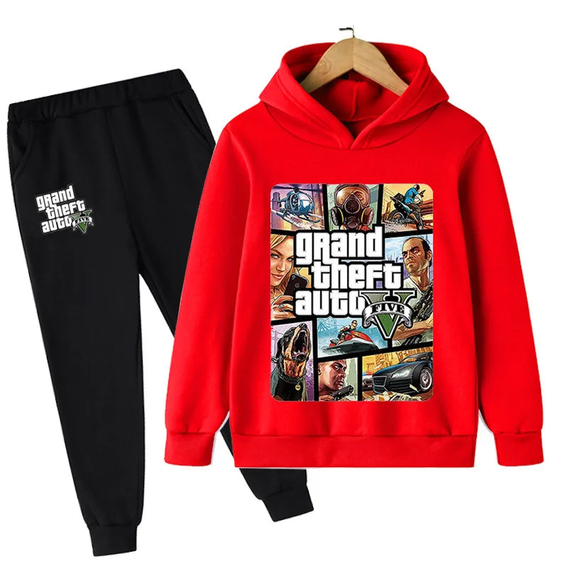 بدلة أطفال 2 قطع GTA 5 هودي وبنطلون رياضي للأولاد والبنات