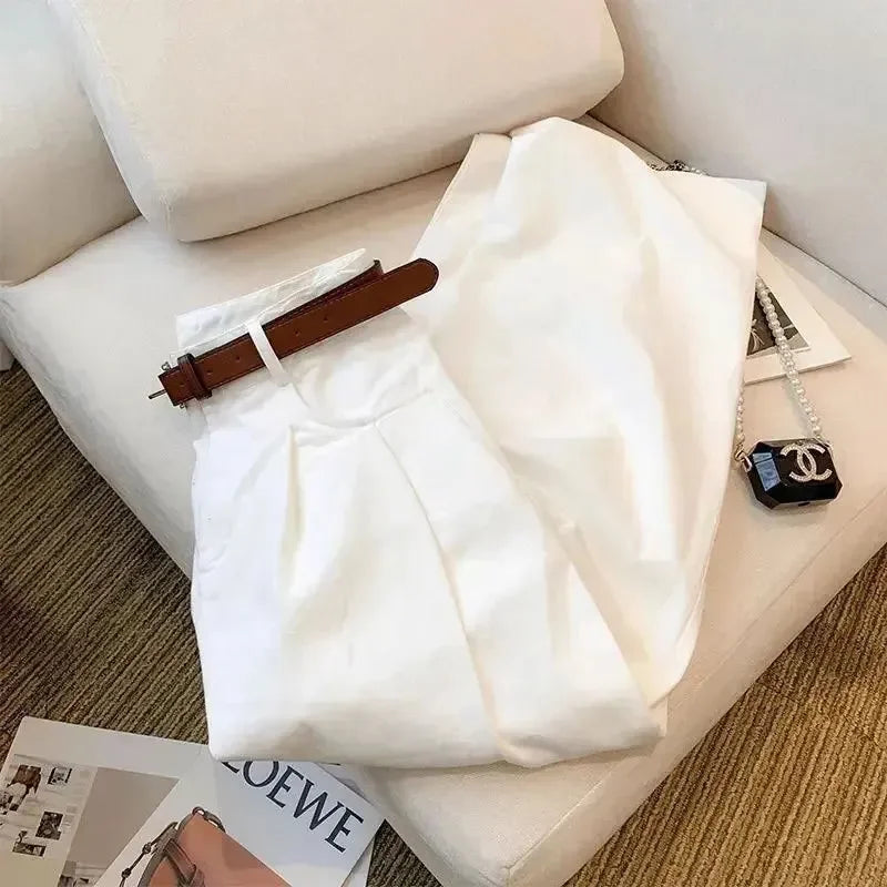 بنطلون ابيضّ نسائي غير رسمي رجول واسعة