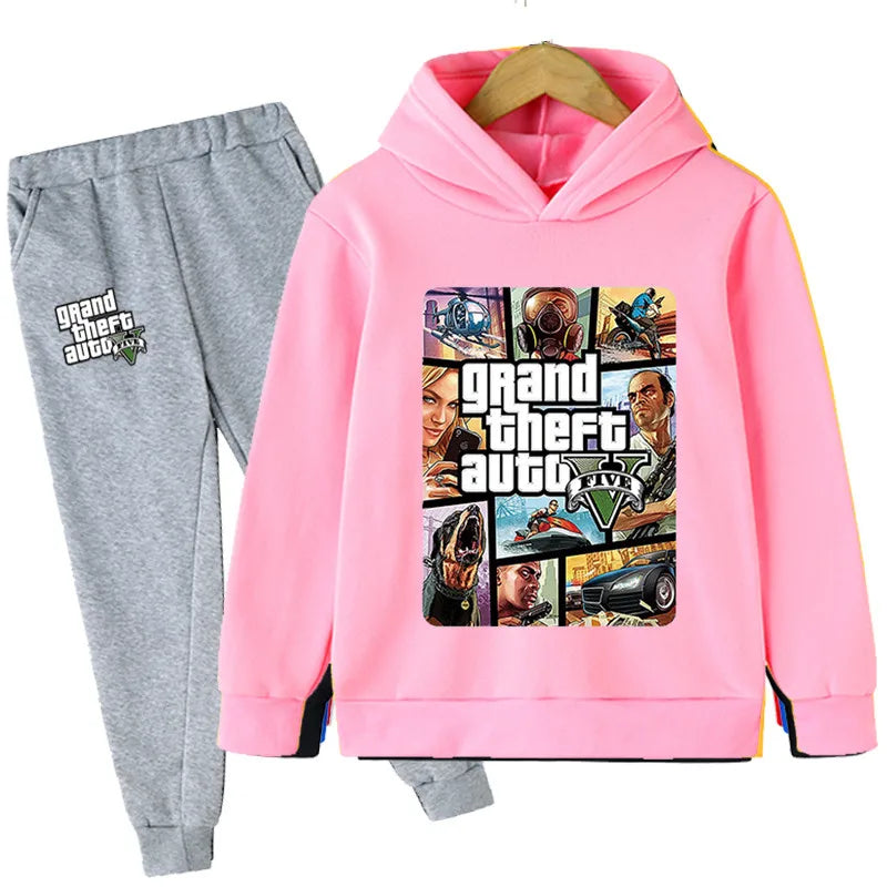 بدلة أطفال 2 قطع GTA 5 هودي وبنطلون رياضي للأولاد والبنات