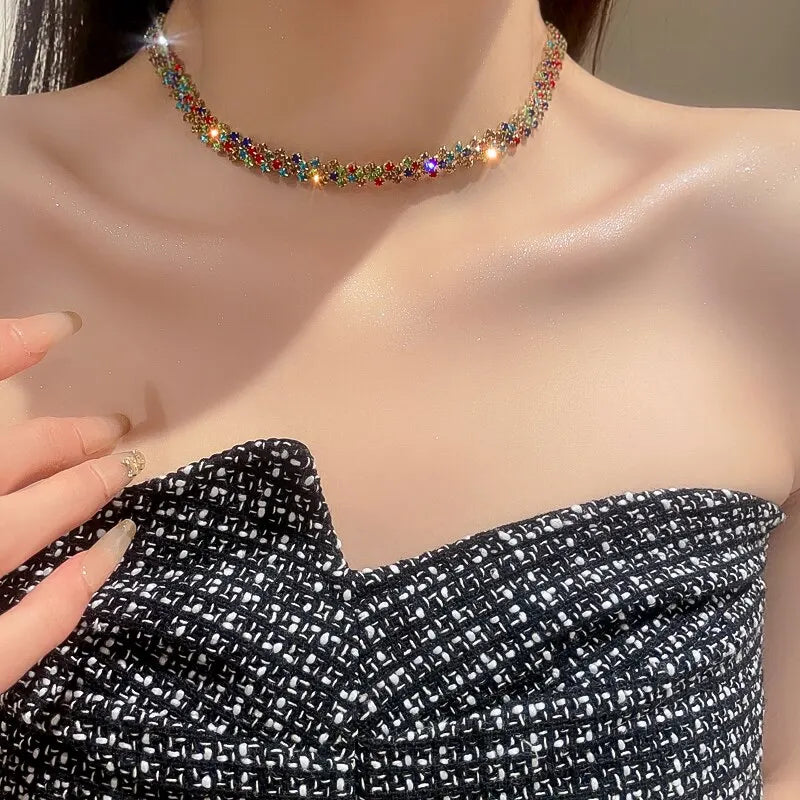عقد شوكر نسائي لامع مرصع بالكريستال يناسب الحفلات والهدايا