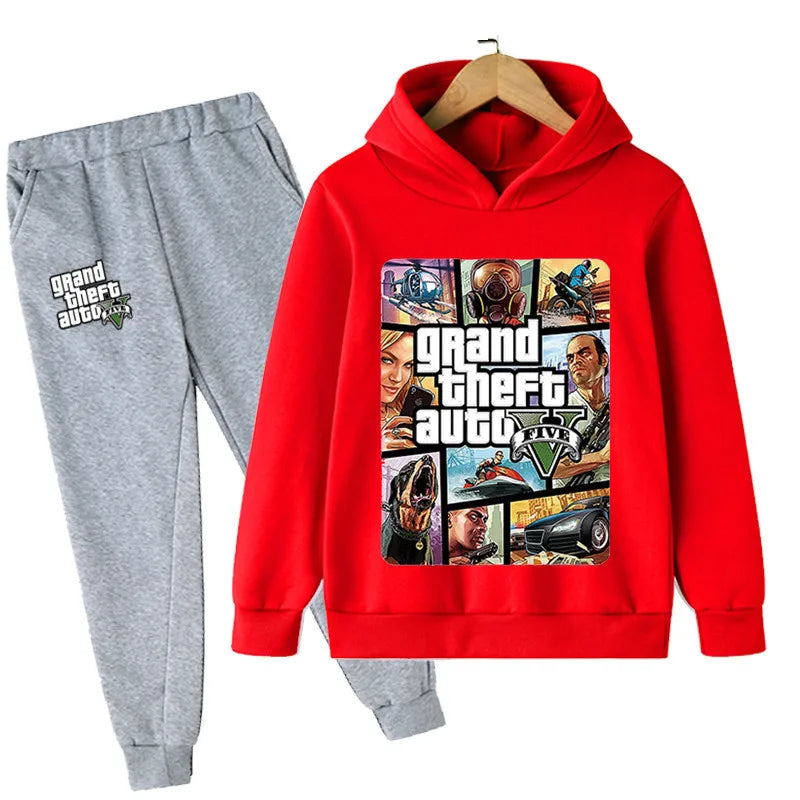 بدلة أطفال 2 قطع GTA 5 هودي وبنطلون رياضي للأولاد والبنات