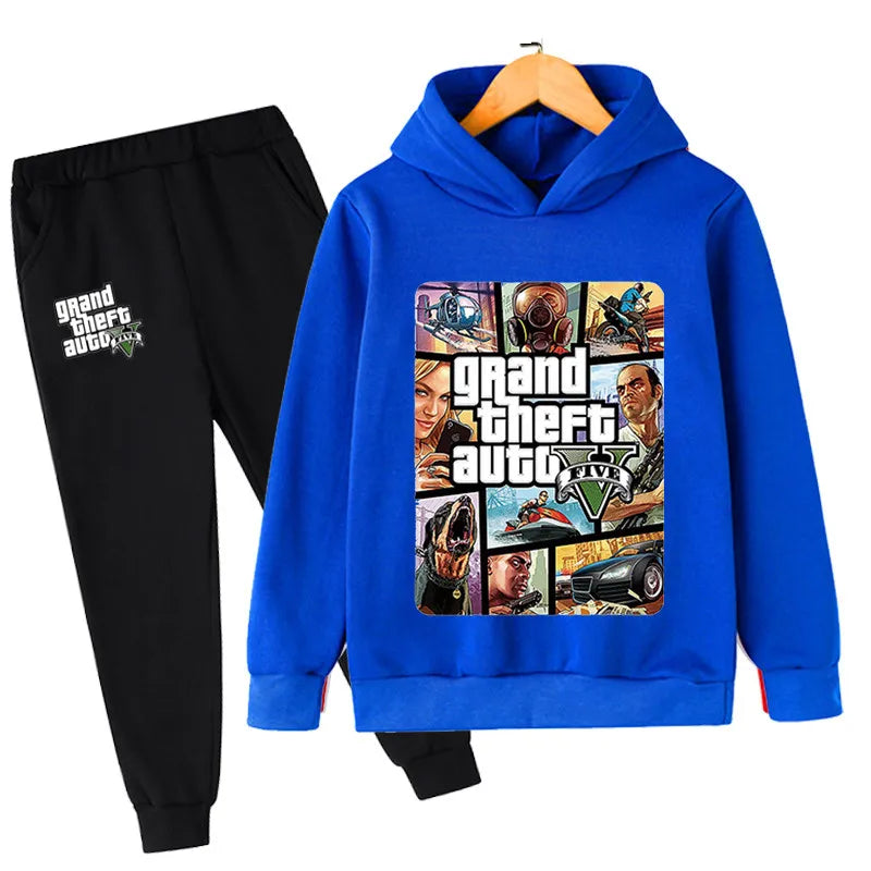 بدلة أطفال 2 قطع GTA 5 هودي وبنطلون رياضي للأولاد والبنات