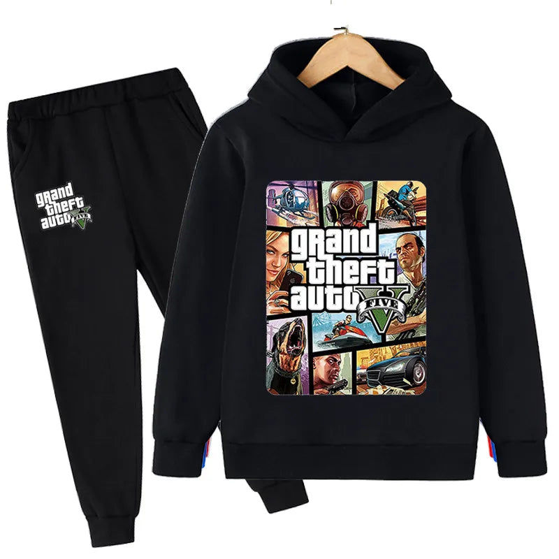 بدلة أطفال 2 قطع GTA 5 هودي وبنطلون رياضي للأولاد والبنات