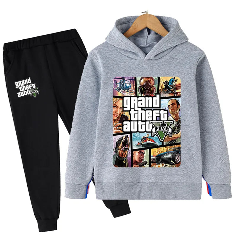 بدلة أطفال 2 قطع GTA 5 هودي وبنطلون رياضي للأولاد والبنات