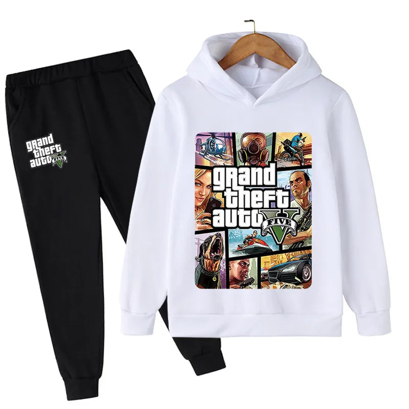 بدلة أطفال 2 قطع GTA 5 هودي وبنطلون رياضي للأولاد والبنات
