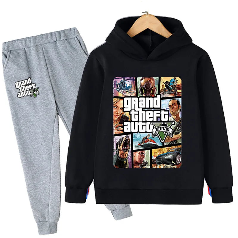 بدلة أطفال 2 قطع GTA 5 هودي وبنطلون رياضي للأولاد والبنات