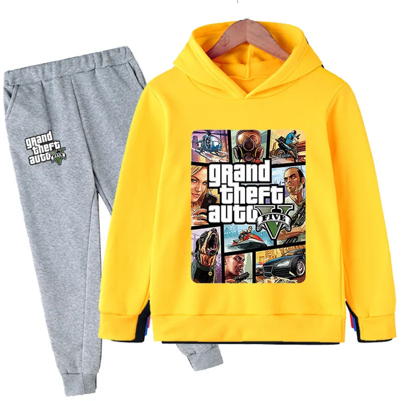 بدلة أطفال 2 قطع GTA 5 هودي وبنطلون رياضي للأولاد والبنات