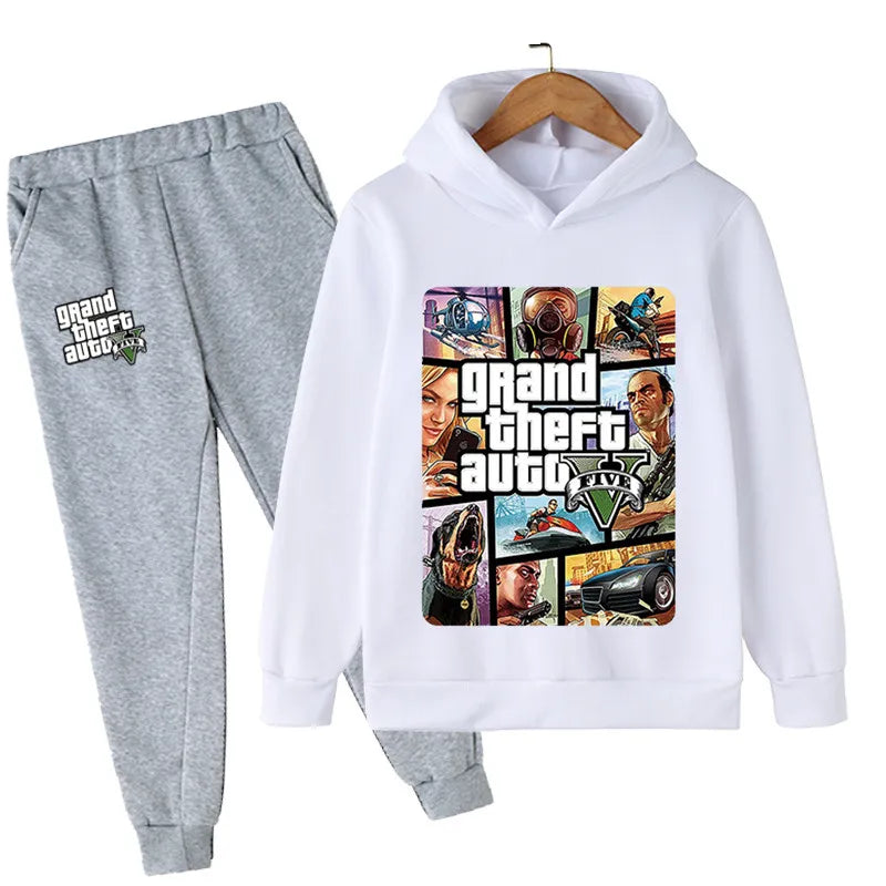 بدلة أطفال 2 قطع GTA 5 هودي وبنطلون رياضي للأولاد والبنات