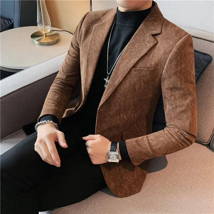 معطف عصري من قماش الكوردuroy، بصف واحد من الأزرار