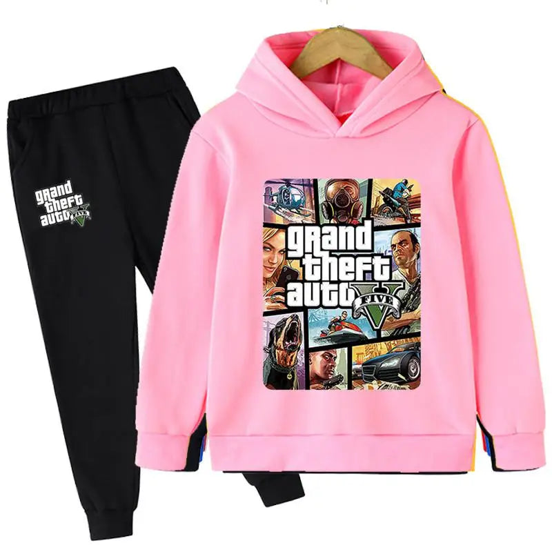 بدلة أطفال 2 قطع GTA 5 هودي وبنطلون رياضي للأولاد والبنات